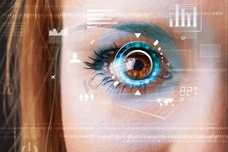 未来数码技术眼小组概念的女人