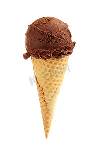 冰淇淋底纹摄影照片_巧克力冰淇淋在糖锥