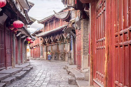 云南丽江摄影照片_中国的旧城，清晨，丽江云南，中国
