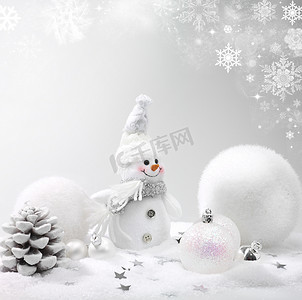 冬季背景与雪人摄影照片_圣诞节背景