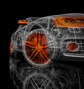 轮子摄影照片_黑色背景上的 3d 汽车模型。.