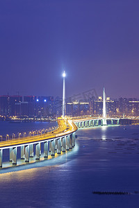 公路夜景摄影照片_香港深圳西部通道大桥夜景