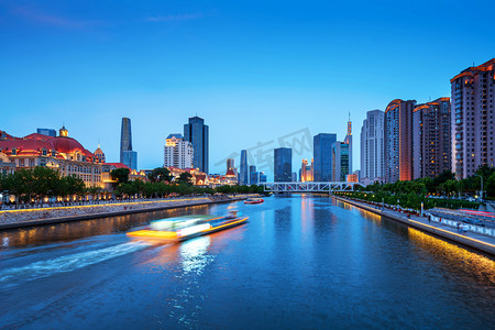 天津市， 中国， 夜景