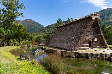 自然遗产日摄影照片_传统的日本白川乡老村