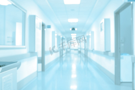 蓝色校园强国梦摄影照片_蓝色医院走廊背景住院