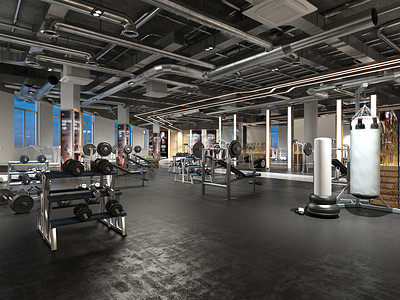 机械风格摄影照片_3d 健身房健身中心渲染