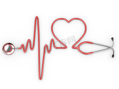 听诊器和心电图和心脏的一个侧面