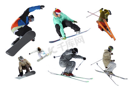 孤立的滑雪者和挡雪板