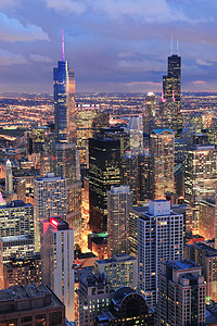 芝加哥天际线全景鸟瞰图
