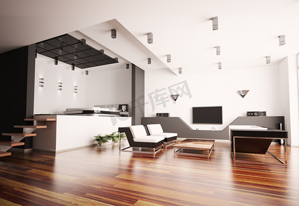 复合地板摄影照片_现代公寓室内 3d