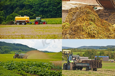 拖拉机与粪便拖车农业生产图景