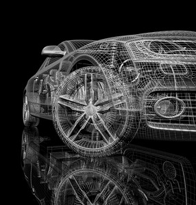 施工计划摄影照片_科技汽车背景黑色背景上的 3d 汽车模型
