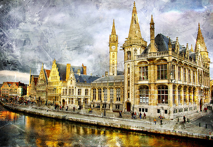 比利时摄影照片_哥特式比利时-绘画风格中的图稿