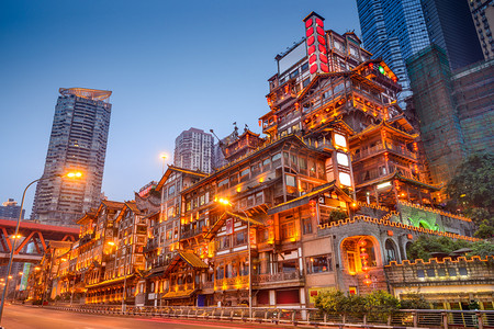 中国风装修效果图牌匾摄影照片_中国重庆城市夜景现代建筑 