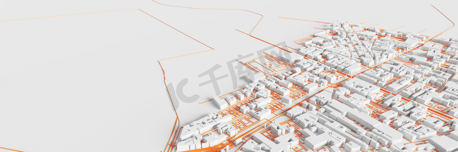 技术特大城市；城市和未来技术概念，原始3D渲染