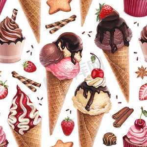 冰淇淋海报冰淇淋摄影照片_水彩冰淇淋模式