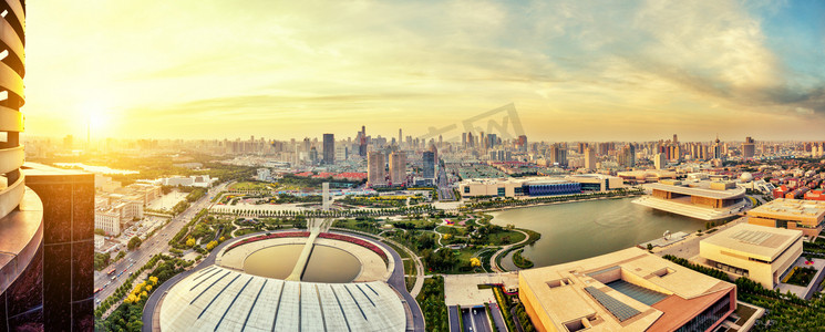 风景摄影照片_全景的天际线和现代建筑的天津
