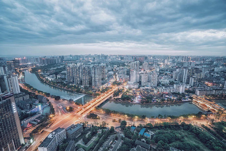 高空摄影成都城市风景 