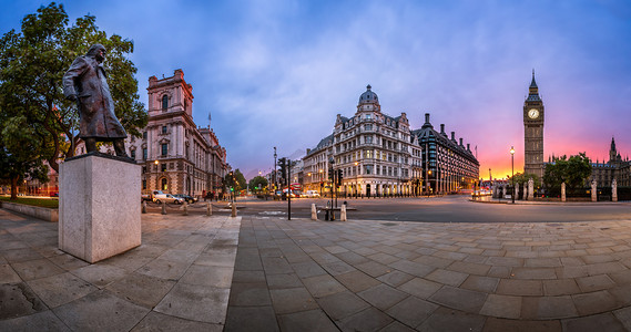 议会广场和伦敦女王伊丽莎白塔全景