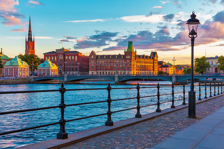 O摄影照片_在斯德哥尔摩，瑞典风景日落