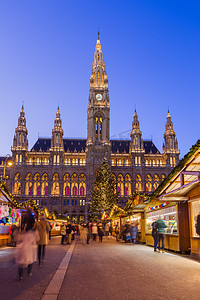圣诞市场附近市政厅在维也纳奥地利