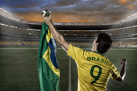 手绘通知小旗子摄影照片_巴西足球运动员