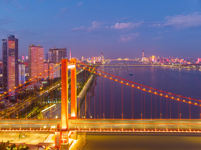 武汉市日落与夜间航空摄影风景