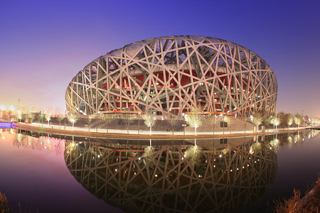 黃昏摄影照片_暮光之城观的北京奥林匹克体育场