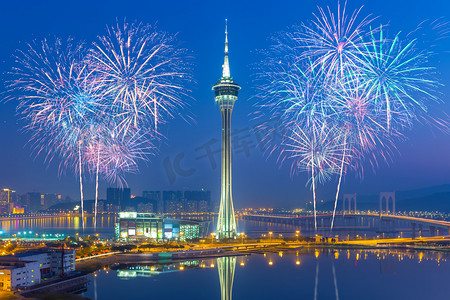 烟花摄影照片_Fireworks in Macau City, China