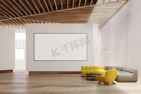 光效合成海报摄影照片_白色的客厅内，白板