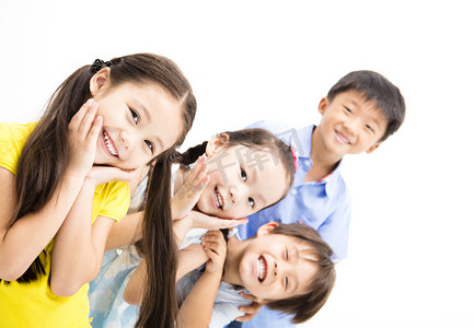 happy and laughing small kids on  white background