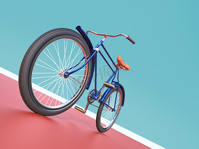 运动会海报摄影照片_自行车概念海报设计，复古自行车渲染中，孤立的颜色背景与文本的地方。赶时髦的人骑夏季运动会 