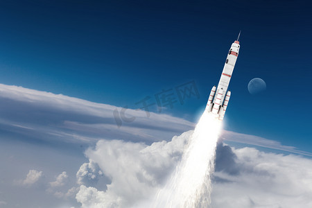 商务2图标摄影照片_火箭太空飞船。混合媒体