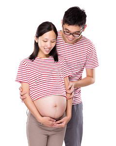怀孕妈妈背景摄影照片_可爱的夫妻迎来他们的孩子