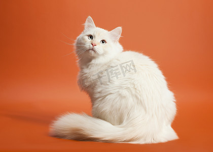 猫咪身体结构摄影照片_小西伯利亚小猫上浅棕色背景