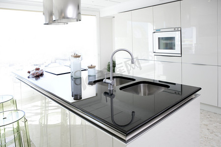 granit摄影照片_现代厨房洁白室内设计