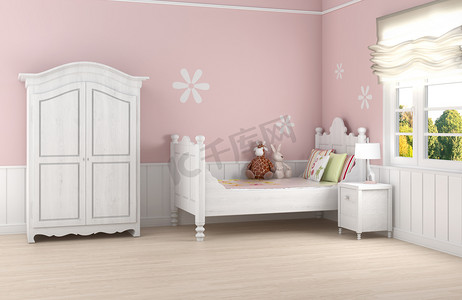 房间乱摄影照片_粉红色的女孩的卧室
