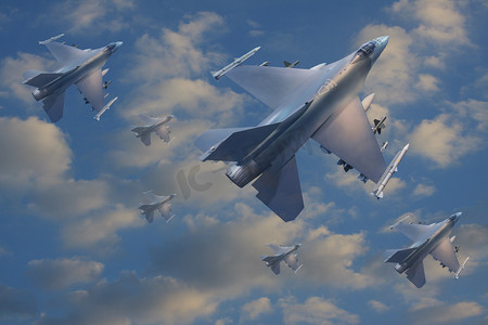 火柴人战争2摄影照片_喷气式飞机在飞上天空的战争题材