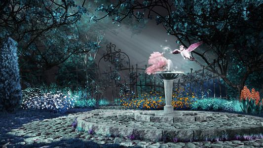 鸽子动态图摄影照片_在喷泉上的粉红色鸽子