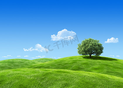 草地蓝天摄影照片_自然风景蓝天白云草地