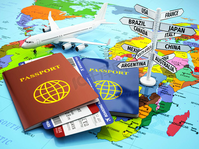 旅行或旅游的概念。护照、 飞机、 airtickets 和德