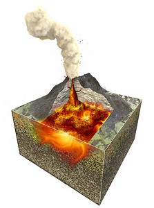 火山的部分, 结构方案和地形的部分, 3d 渲染