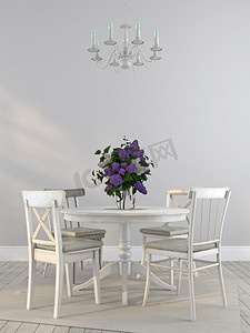 灯的组成摄影照片_破旧的椅子和一束紫丁香餐桌