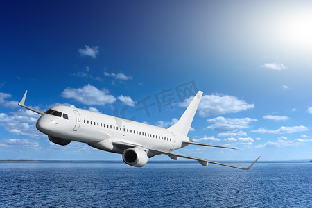 企业蓝色折页摄影照片_客运飞机