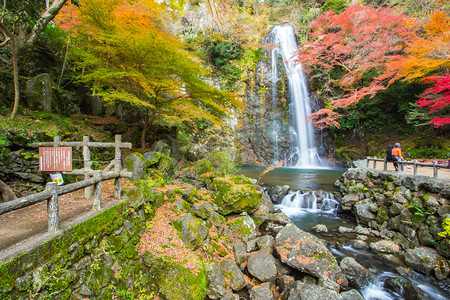 秋天在日本关西的箕尾瀑布