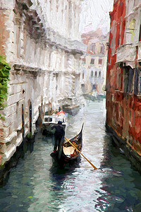 底纹油画质感摄影照片_威尼斯贡多拉，意大利油画
