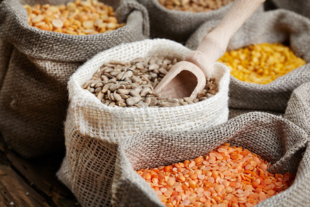 Corn and grains in bags