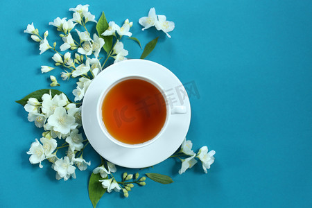 花茶杯子摄影照片_茉莉花茶