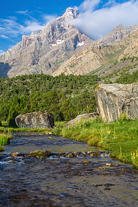 River and mount vertical composition
