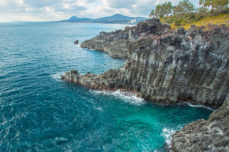 柱状图模板摄影照片_天帝 Daepo 海岸柱状节理在济洲岛，南 K